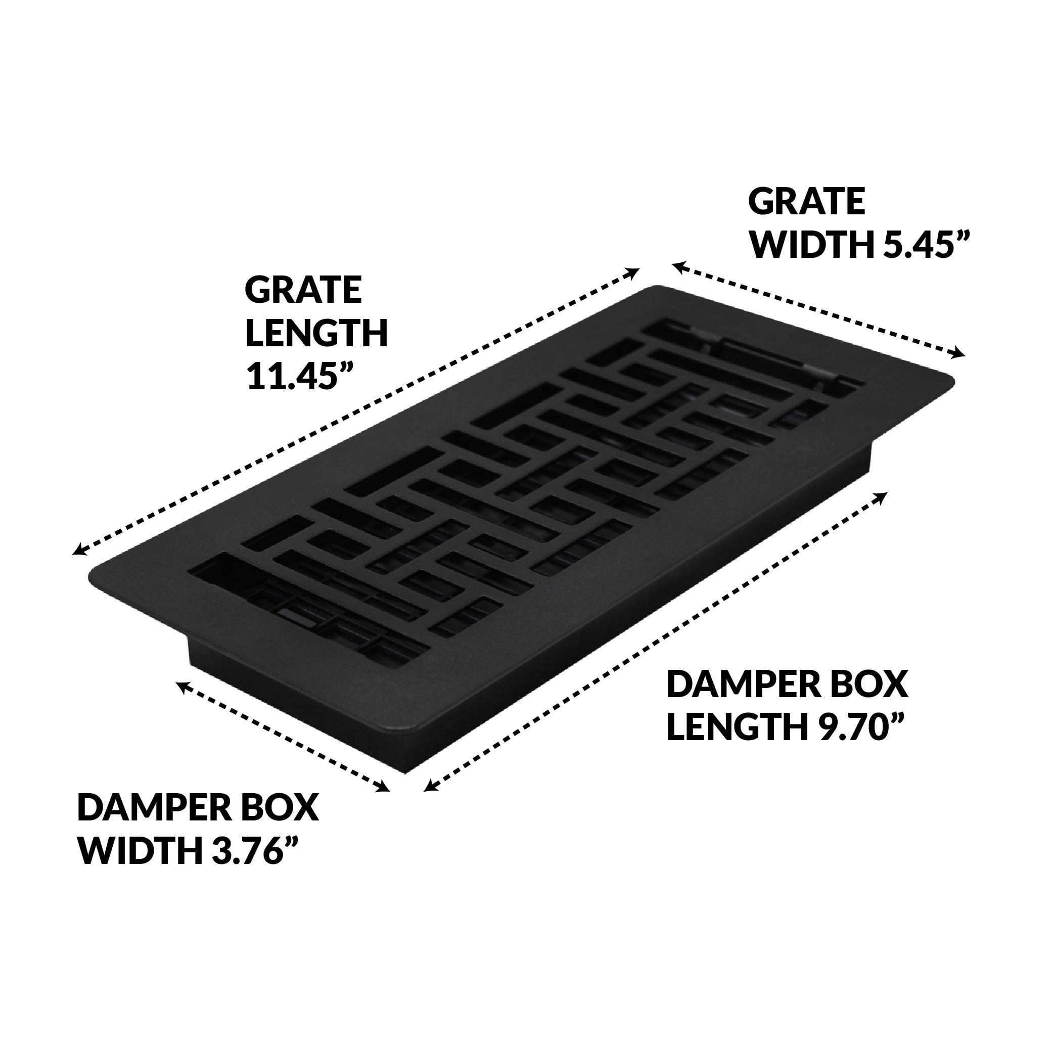 Decor Grates (4-Pack) 4x10 Oriental Low Profile Floor Register Vent Cover, Adjustable Airflow Control, Textured Black (LAJH410-BLK)