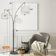 OUTON 3 Light Floor Lamp, 80 Mordern Standing Lamp with Linen Lamp Shade, Arc Floor Lamp for Living Room, Bedroom, Office, 3 Bulbs Includes(Black)