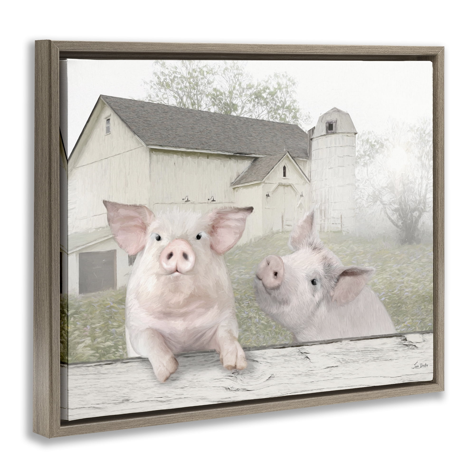 Stupell Industries Piglets Farm Scenery Animals & Insects Painting Brown Floater Framed Canvas Art Print Wall Art, 21 x 17