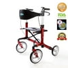 HealthLine Atlantis Lightweight Rollator Walker with Seat and Wheels, Euro Style Walker, Medical Aluminum Lightweight Folding Rollator Walker with Seat and Large Wheels 10 Inch and Bag, Red