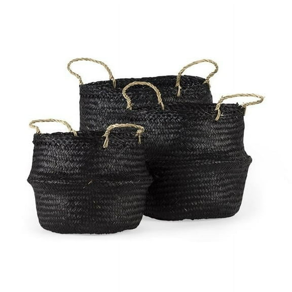 Wicker Storage Baskets, Black - Set of 3