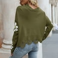 thumbnail image 5 of Green Sweaters for Women's Ripped Long Sleeved Loose Knit Sweater with Small Flower V Neck Pullover Womens Fall Fashion 2025, 5 of 6