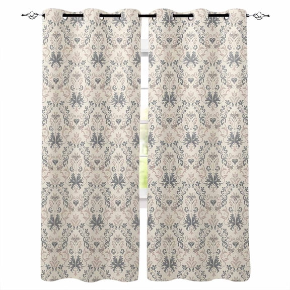 Fsddascl Beige Grey Baroque Blackout Curtains for Bedroom/Living Room, Thermal Insulated Kitchen Curtains, Abstract Art Floral Pattern Grommet Darkening Window Treatment Drapes 52"x84"x2