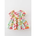 thumbnail image 3 of Coduop Baby Girls Princess Dress Flower Square Neck Short Sleeve Sweet Cute Dress,with Straw Bags, 3 of 9