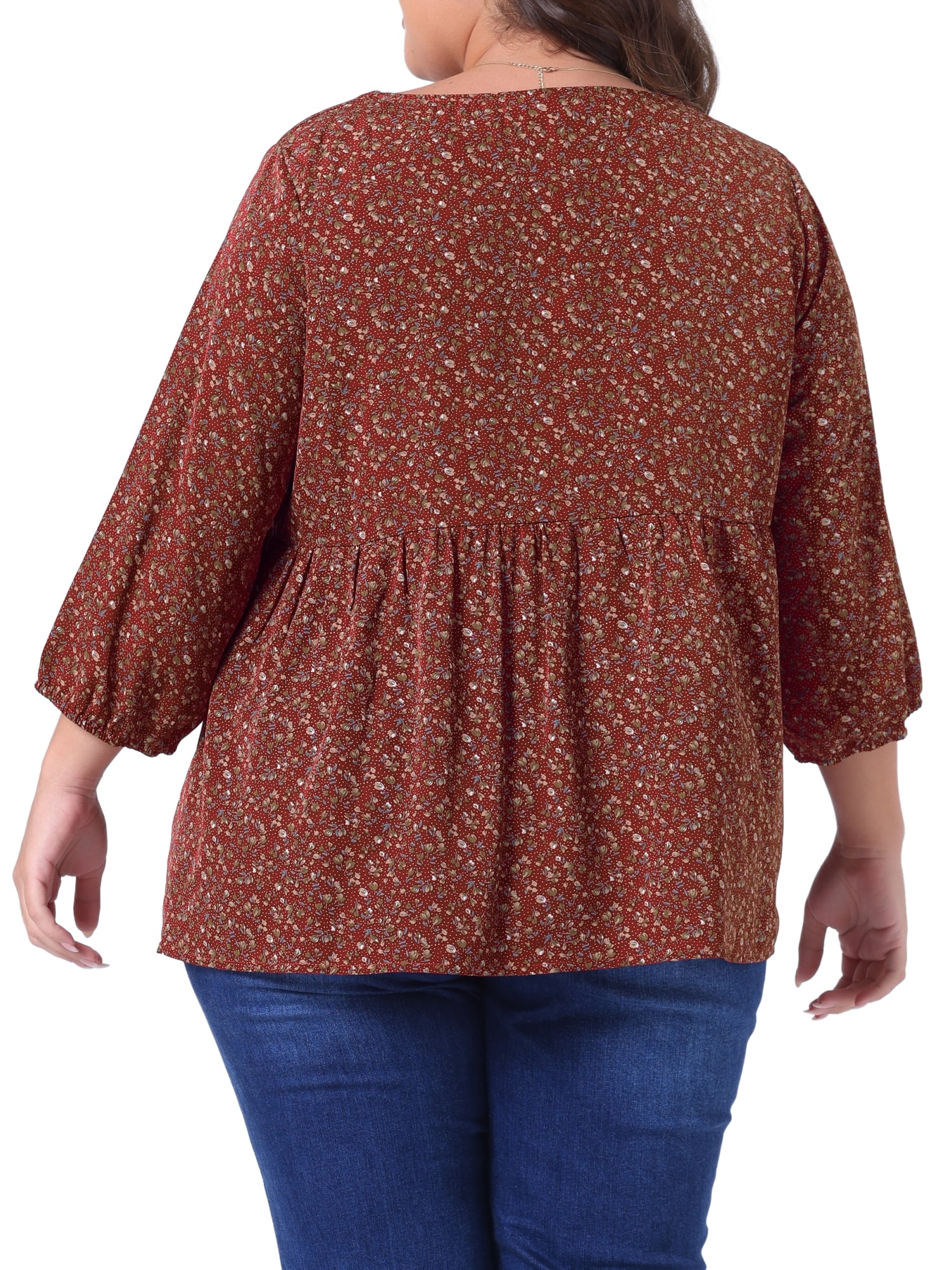 DARING DIVA Women's Plus Dressy 3/4 Sleeve Floral Peplum Babydoll Top 3X Burgundy