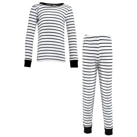 

Hudson Baby Infant and Toddler Cotton Pajama Set White Black Stripe 4 Toddler