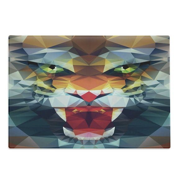 Tiger Cutting Board, Portrait of Animal from Top of the Food Chain Polygonal Abstract Art Dangerous Beast, Decorative Tempered Glass Cutting and Serving Board, Large Size, Multicolor, by Ambesonne