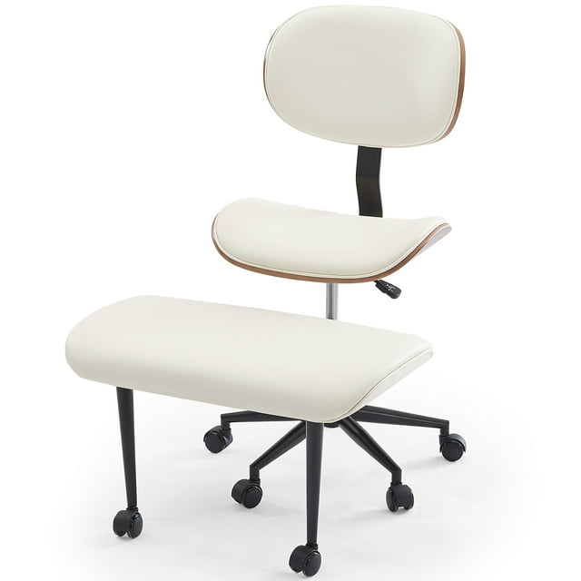 Bestier Cross Legged Office Chair, Adjustable Height Ergonomic ADHD Chair, Swivel Seat for Yoga Meditation home office, PU Leather, White