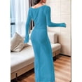 thumbnail image 4 of Women'S Crochet Cover-Up Long Sleeve Mesh Open Back Knit Swimsuit Cover-Up Beach Maxi Dress Blue & Green XL, 4 of 5