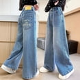 thumbnail image 2 of XEGLSBU Girls Jeans Size 8 Wide Leg Girls Straight Leg Jeans Casual Loose Fit Pants Arrival Letter Print Comfortable Trousers Yellow Size 5-6 Years, 2 of 8