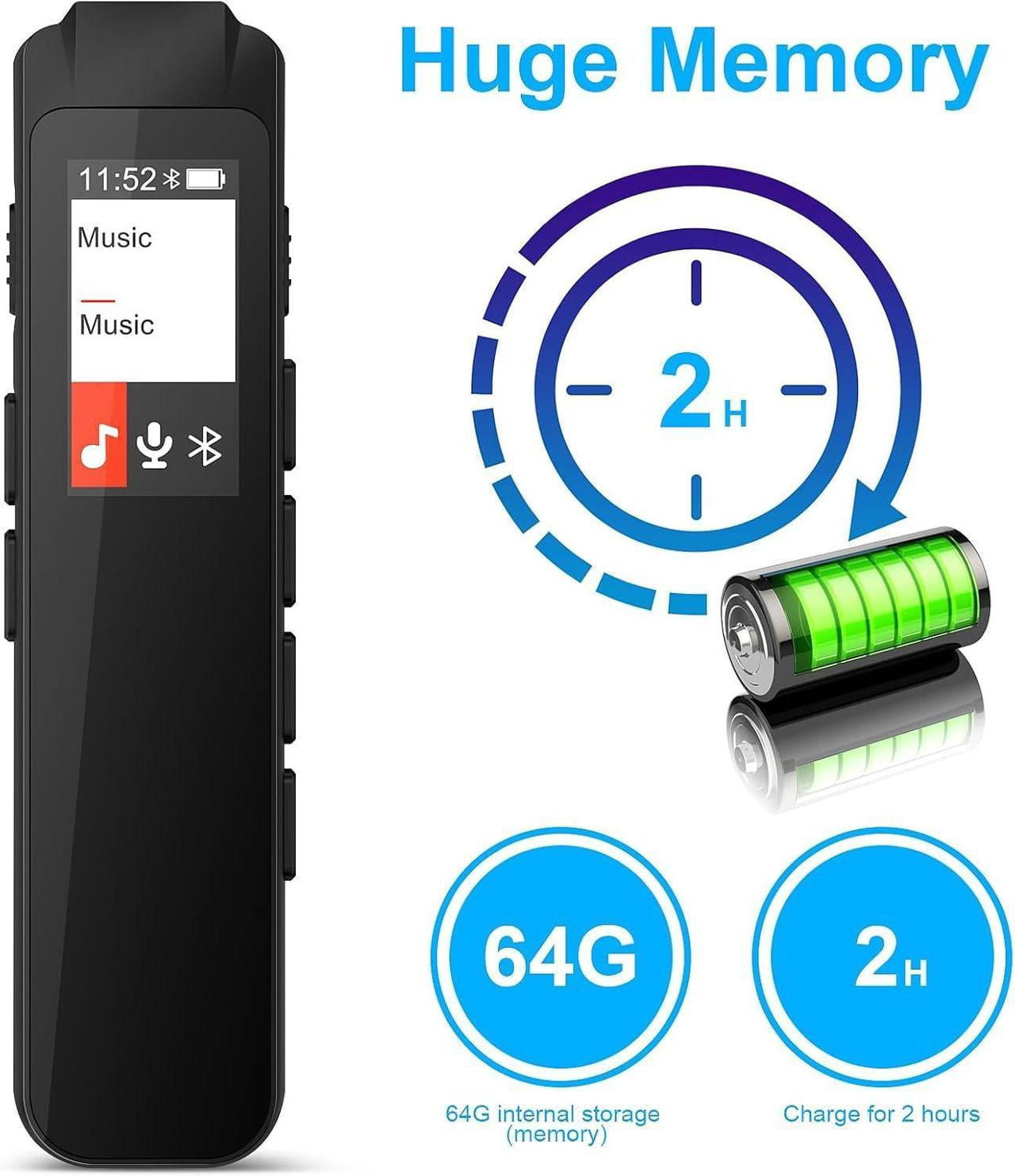 64GB Digital Voice Recorder Voice Activated Recorder for Lectures Meeting, Mini Voice Recorder Upgraded Audio Recorder with Playback, 3072KBPSHD Tape Recorder,Password