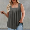 thumbnail image 2 of VBTAPA Womens Plus Size Tank Tops Square Neck Sleeveless Pleated T Shirt Solid Casual Summer Tanks Loose Flowy Hide Belly Shirts Gray XXL, 2 of 7