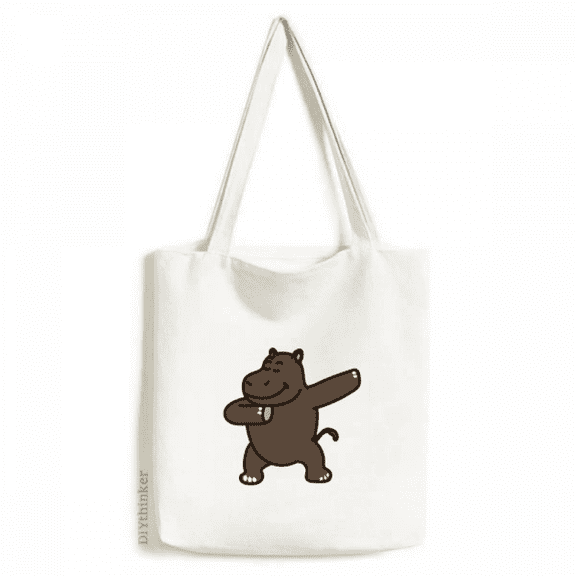 Hippo Standing Posture Art Deco Fashion Tote Canvas Bag Shopping Satchel Casual Handbag