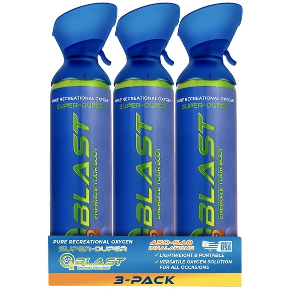 O2 Blast“ Pure Oxygen for Energy, Recovery & Performance - 10-Liter Can with Custom Breathing Mask, Pack of 3