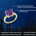 thumbnail image 2 of Gem Stone King 18K Yellow Gold Plated Silver Purple Amethyst Double Prong Ring for Women (3.00 Cttw, Cushion 10MM, Gemstone Birthstone, Available in Size 5, 6, 7, 8, 9), 2 of 6