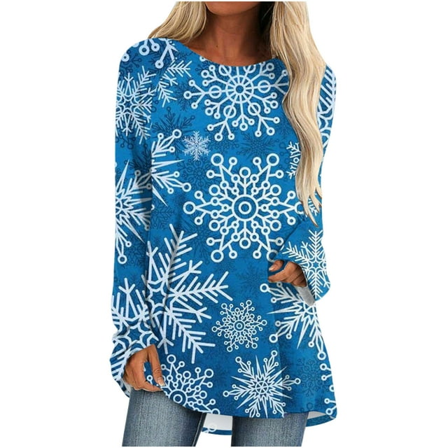 Tops de Otoño Para Mujer Tops Con Estampado de Navidad Moda Casual Manga Larga Cuello Redondo Blusa Suelta Camisas Odeerbi ODB181457