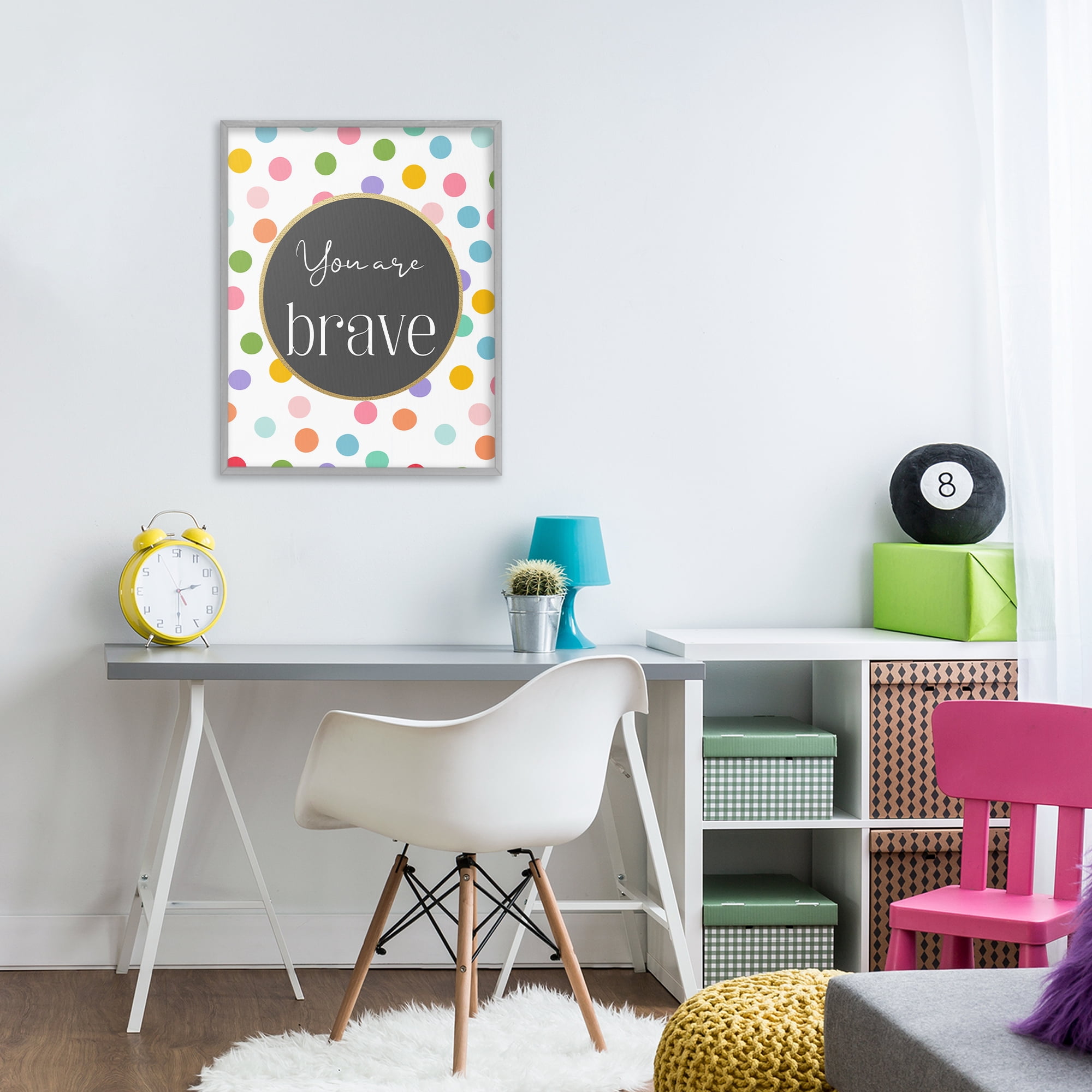 Stupell Industries You Are Brave Polka Dots Gray Framed Giclee Art, design by Christine Simpson Art