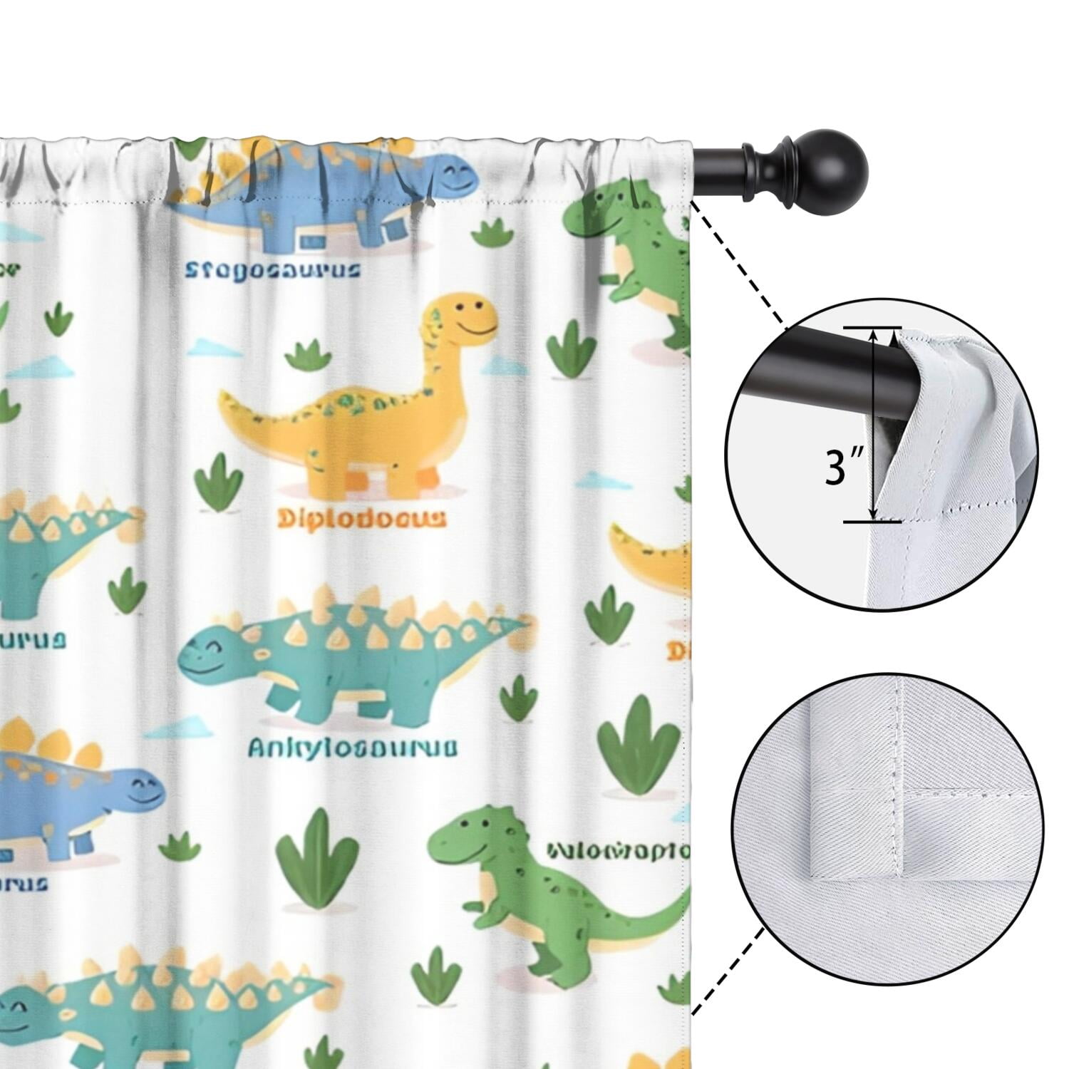 Blackout Kids Curtains,Green Dinosaurs Cacti Pattern Childrens Insulated Curtains Set Of 2,Bedroom Essentials,Toddler Room Decor 42"x84"