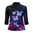thumbnail image 7 of Golf Shirts for Women Butterfly Notch Neck Polo 3/4 Sleeve Athletic Tennis Golf Top, 7 of 7