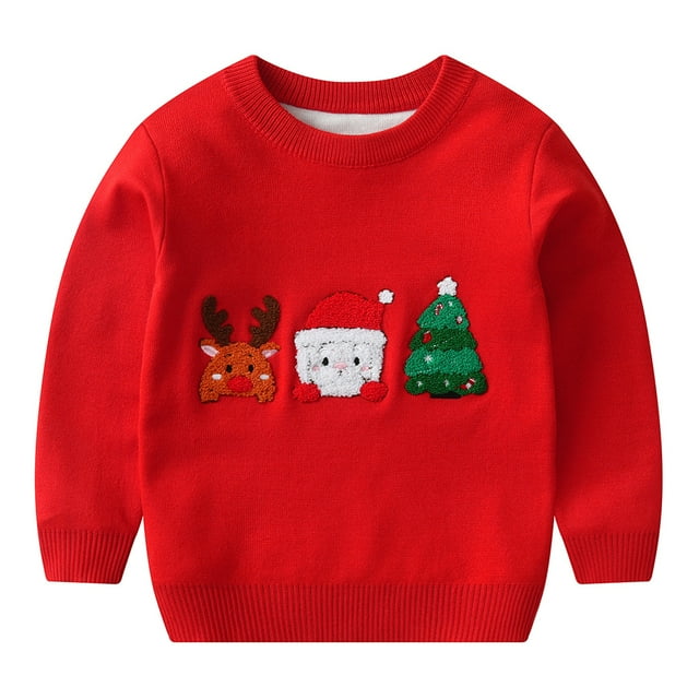 QUDDERR Chandails pour Enfants Garçons Filles 1-6 Ans Bébé Tricot de Noël Pull Automne Hiver Col Rond pour Tout-Petit