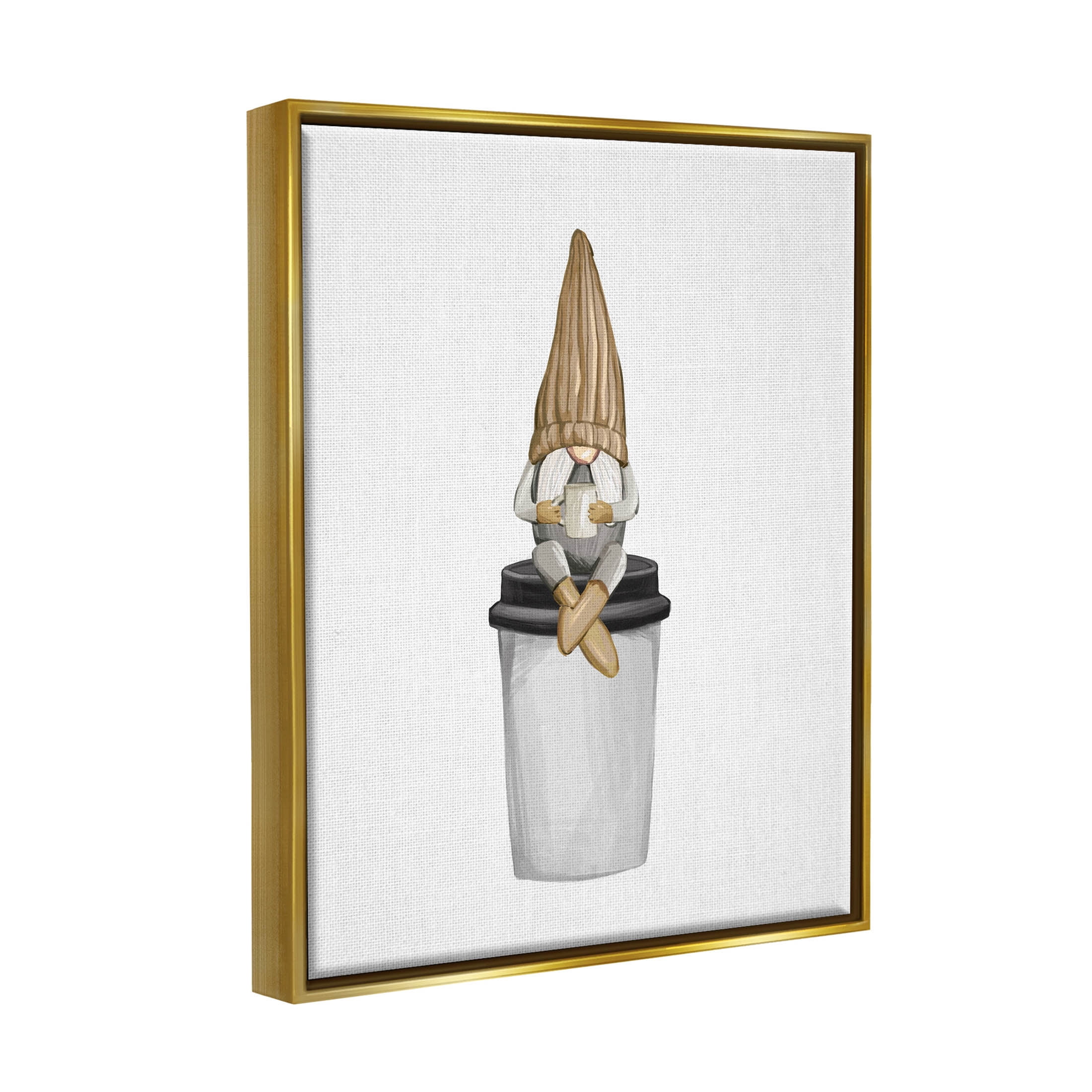 Cozy Gnome Morning Coffee Fairy Tales & Fantasy Graphic Art Metallic Gold Framed Art Print Wall Art