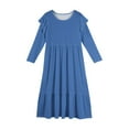 thumbnail image 5 of Abcomgle Girls Long Sleeve Dresses 10-12 Casual A-Line Ruffle Long Sleeve Maxi Dress Solid Color Crew Neck Sundresses Tiered Dresses with Pockets,Blue, 5 of 5