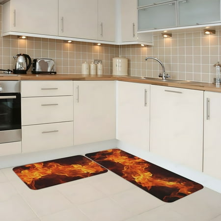 

Kitchen Mats for Floor 2 Piece - Fiery Orange Flames Energy Anti Fatigue Mats for Kitchen Floor Kitchen Rugs Non Slip Washable Mat for Home Kitchen Decor