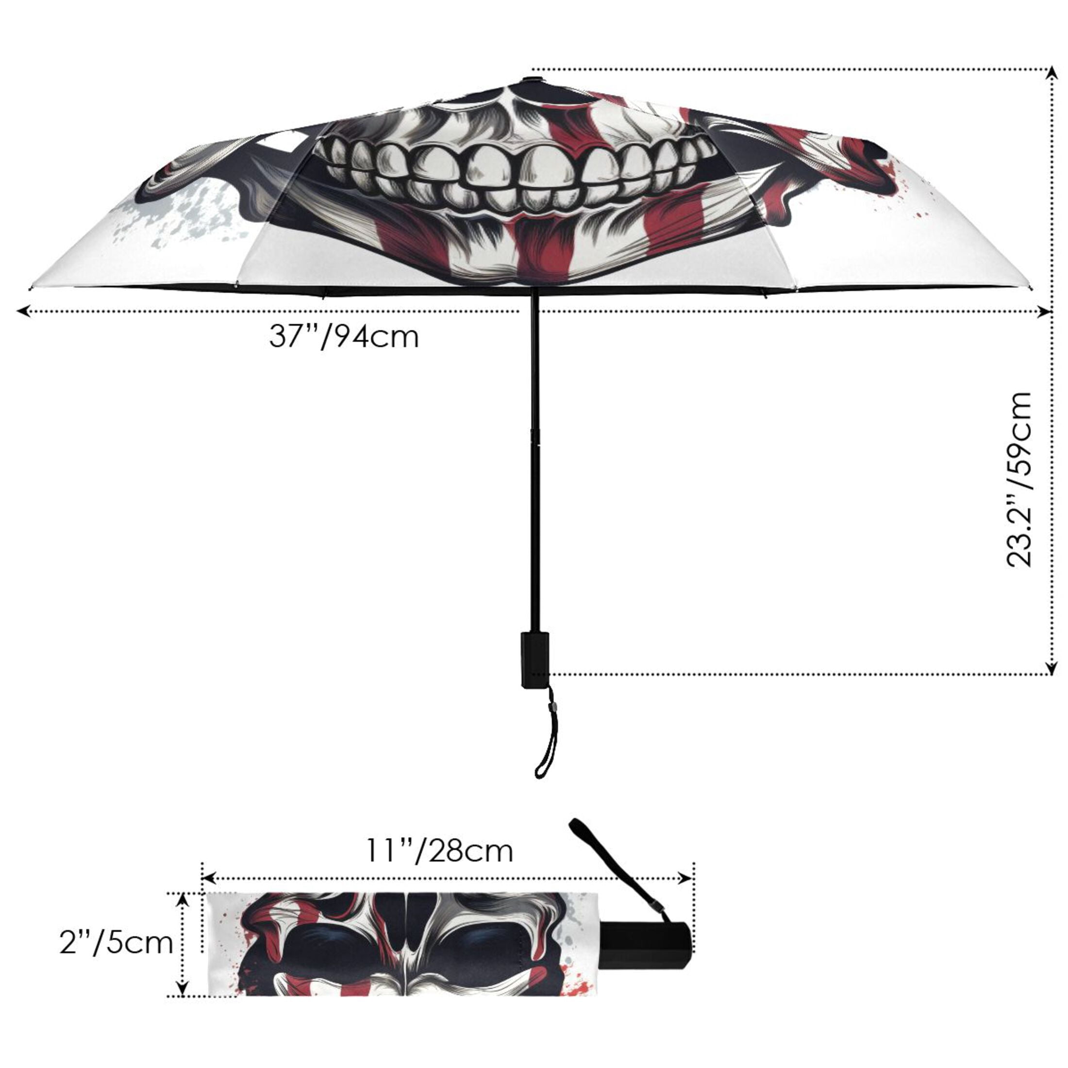 American Flag Skull Compact Sun Umbrella Windproof Travel Umbrellas for Rain Strong Portable UV Protection