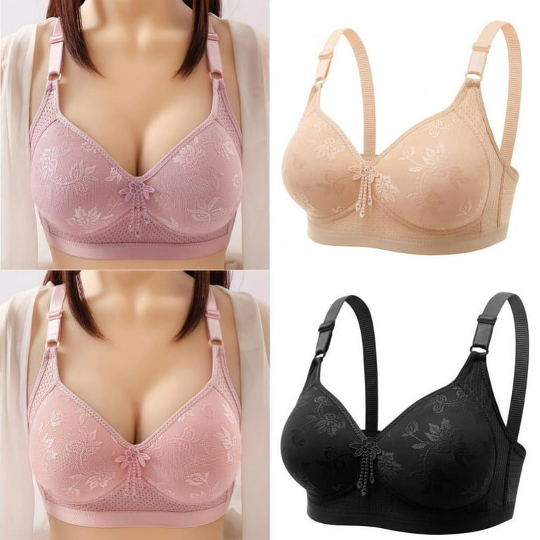 Large Size Flower Wireless Push Up Bra, Big Cup, Big Breasts, Women's Fat Full  Coverage TOPWONER Thin Line Free Back Closed Plaid Soft Bra 