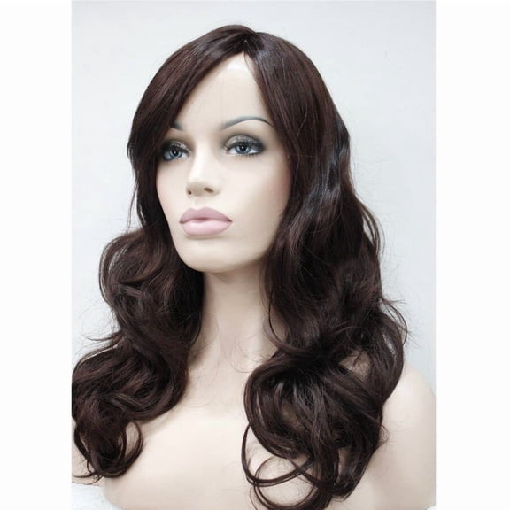 Female Oriented Wig With Large Waves, Slanted Bangs, Long Curly Hair