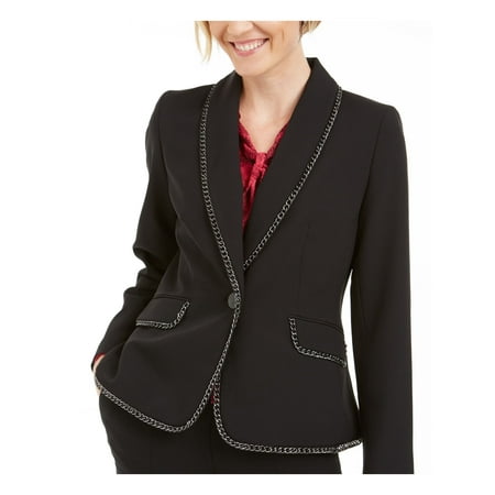 KASPER Womens Black Chain Link Blazer Jacket Petites Size: 4P