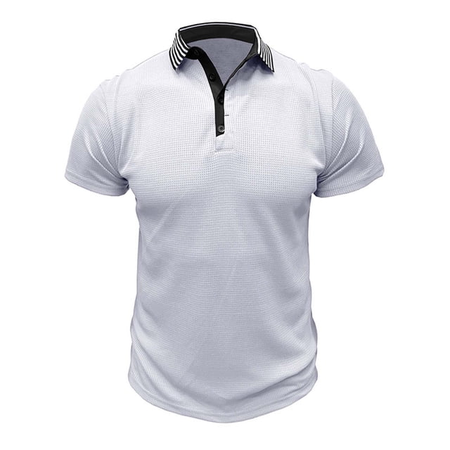 Chemises pour Hommes, T-Shirt Blouse Basique à Manches Courtes pour Hommes Musclé Robuste Uni Haut T-Shirt Blouse à Manches Courtes Col Rabattu Chemise