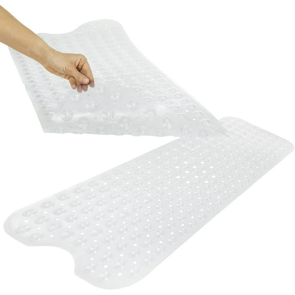 Bathtub Mat for Bath & Shower Floors - Anti Non Slip Suction Rubber Skid Pad for Tub, Bathroom, Elderly, Kids - Eco-Friendly, Resistant Strong, Textured Rectangle Grip - Machine Washable (Clear)