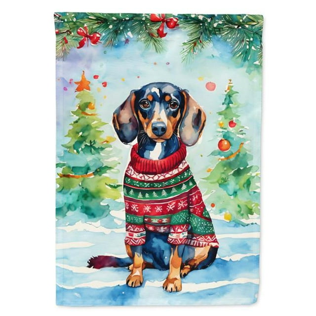 Carolines Treasures DAC3435CHF 40 x 28 Po Unisexe Teckel de Noël Polyester Maison Drapeau