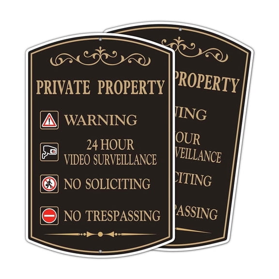 Large Private Property No Trespassing Sign, No Soliciting Sign, 24 Hour Video Surveillance Sign, Warning Sign, 12" x 18" Rust Free Aluminum, Fade Resistant, UV Protected & Waterproof (2 Pack)