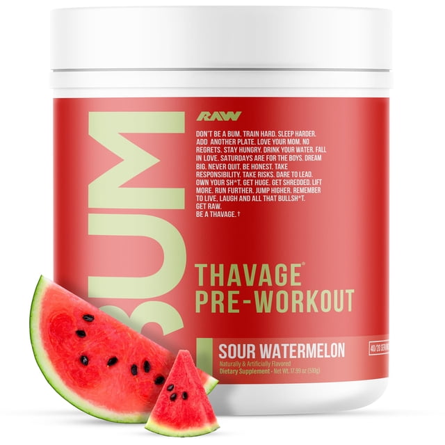 Polvo Pre-Entreno RAW Thavage Sandía Ácida 510g 40 Porciones