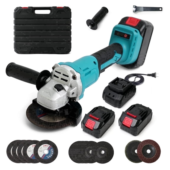 4" 21V Electric Brushless Cordless Angle Grinder,1500mAh Angle Grinder Tool Cutting Tool with 2 Batteries,Charger, and 3 Cutting Discs