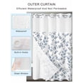 thumbnail image 4 of No Hook Shower Curtain with Snap-in Liner, Blue Leaves Waterproof Fabric Bathroom Curtains, Summer Botanical Elegant Pastoral Bath Curtains & Mesh Top Window 72"x78" Long, 4 of 9