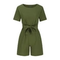 thumbnail image 4 of Clearance! Ohufall Jumpsuits for Women, Fashion Summer Casual Sexy Short Sleeve Solid Color V-Neck Jumpsuits Overalls Women, Rompers for Women, Onesie for Women Clearance, 4 of 6
