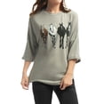 thumbnail image 2 of INSPIRE CHIC Woman's Drop Shoulder 3/4 Sleeves Horse Print Loose Tops, 2 of 6
