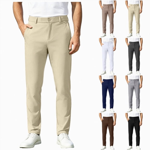 Men's Trousers Men Casual Solid Color Elastic Work Pants for Daily Wear Khaki,28