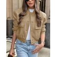 thumbnail image 3 of ORUYROP Women's Fashion Cropped Button Down Lightweight Cropped Bomber Jacket Varsity Shacket with Side Pockets, 3 of 5