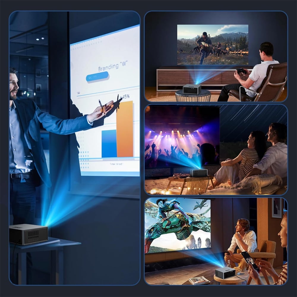 LCD Projector with WiFi and Bluetooth, Native 1080P 4K Support Outdoor Movie Projectors Max 450" Display, Electric Focus Theater Projector for iOS/Android/TV Stick