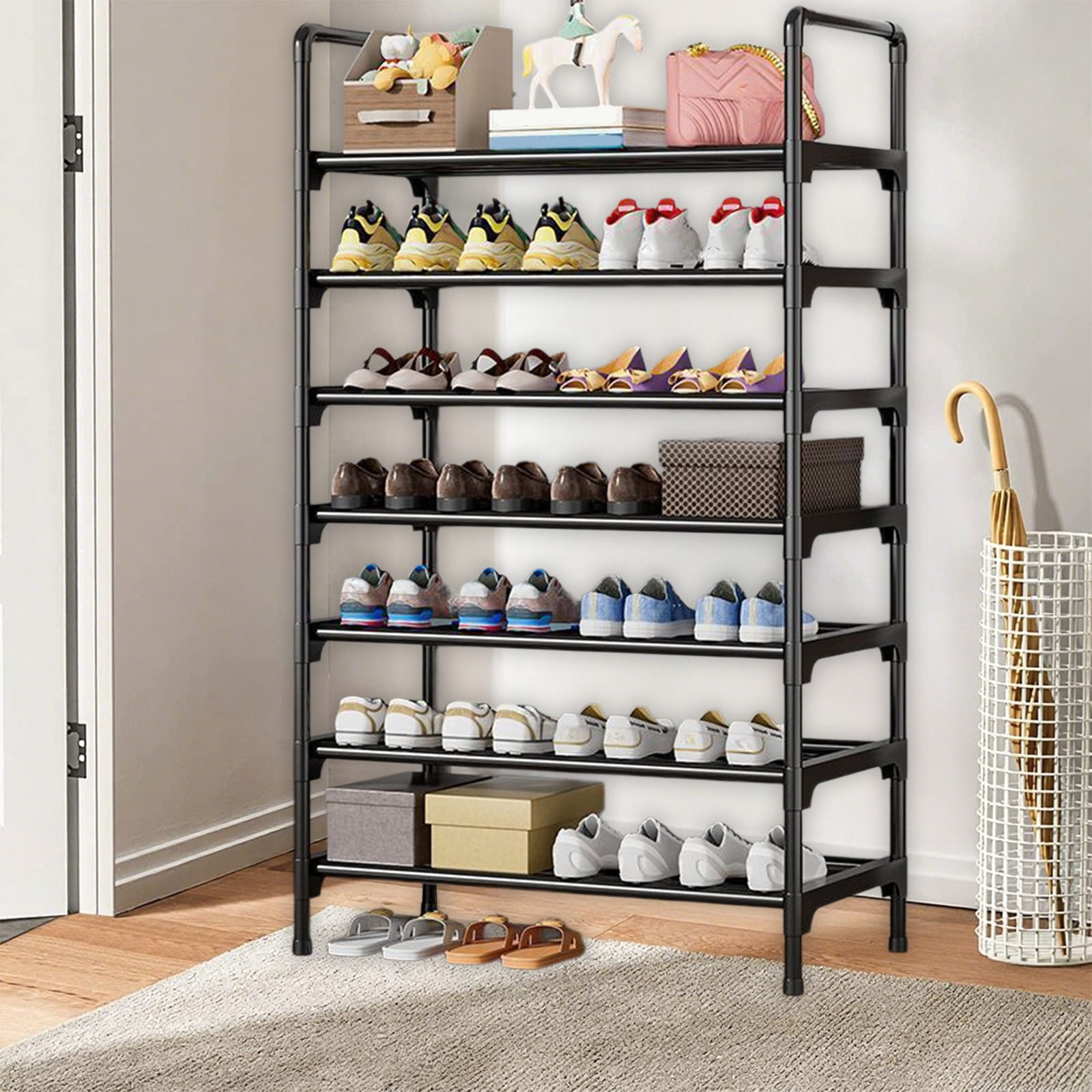 Extra Large Stackable Shoe Rack, Heavy Duty Steel Pipe Storage Organizer Holds 36+ Pairs, for Entryway Hallway Garage Wardrobe, Space Saving DIY Assembly