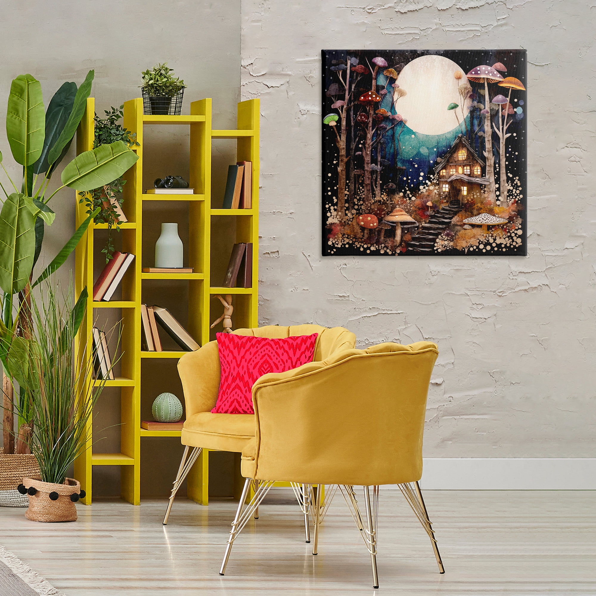 Stupell Industries Whimsical Mushroom Cottage Landscape & Nature Painting Wrapped Canvas Art Print Wall Art, 30 x 30