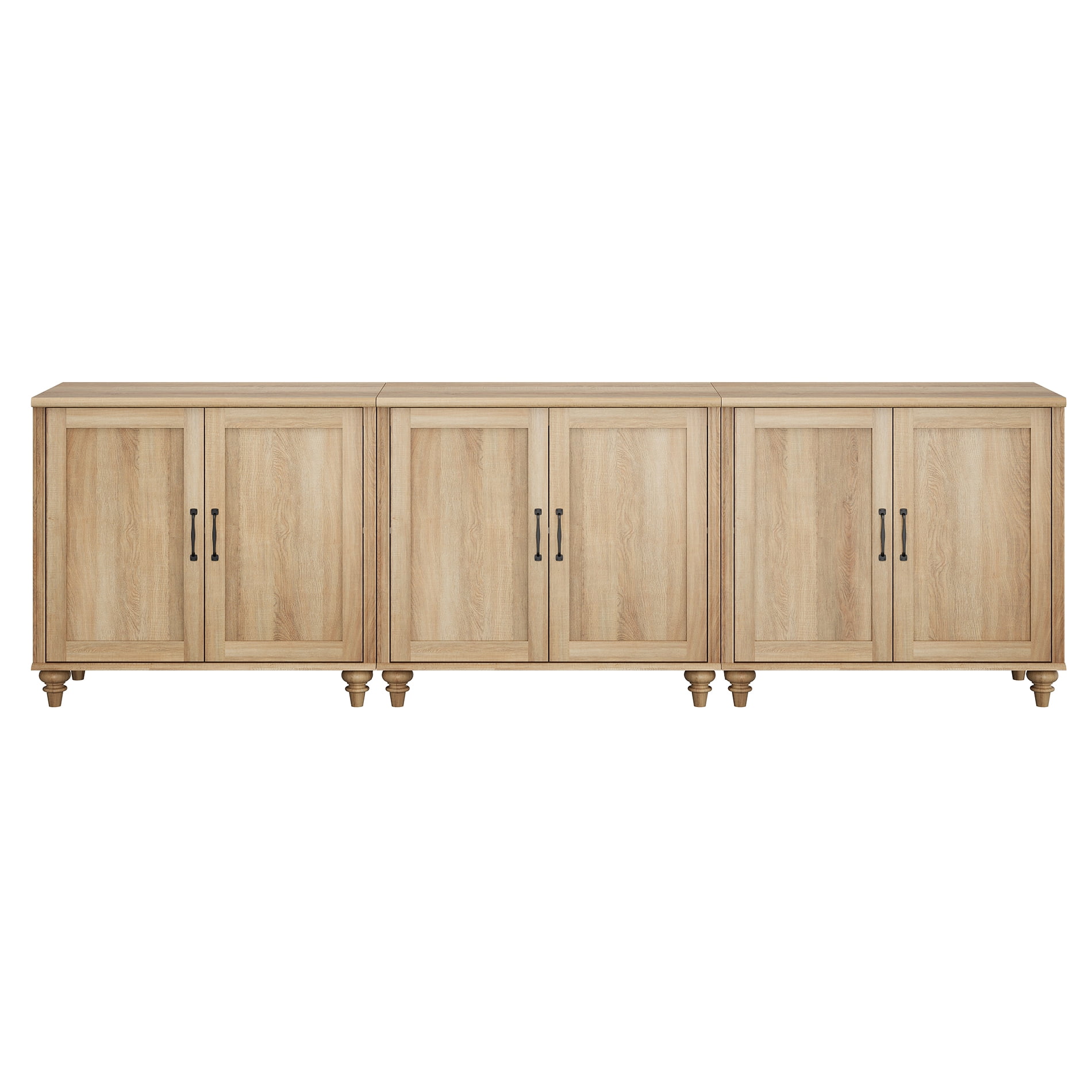 Modern Farmhouse Credenza, 101" Oak Storage Sideboard with Wood Doors