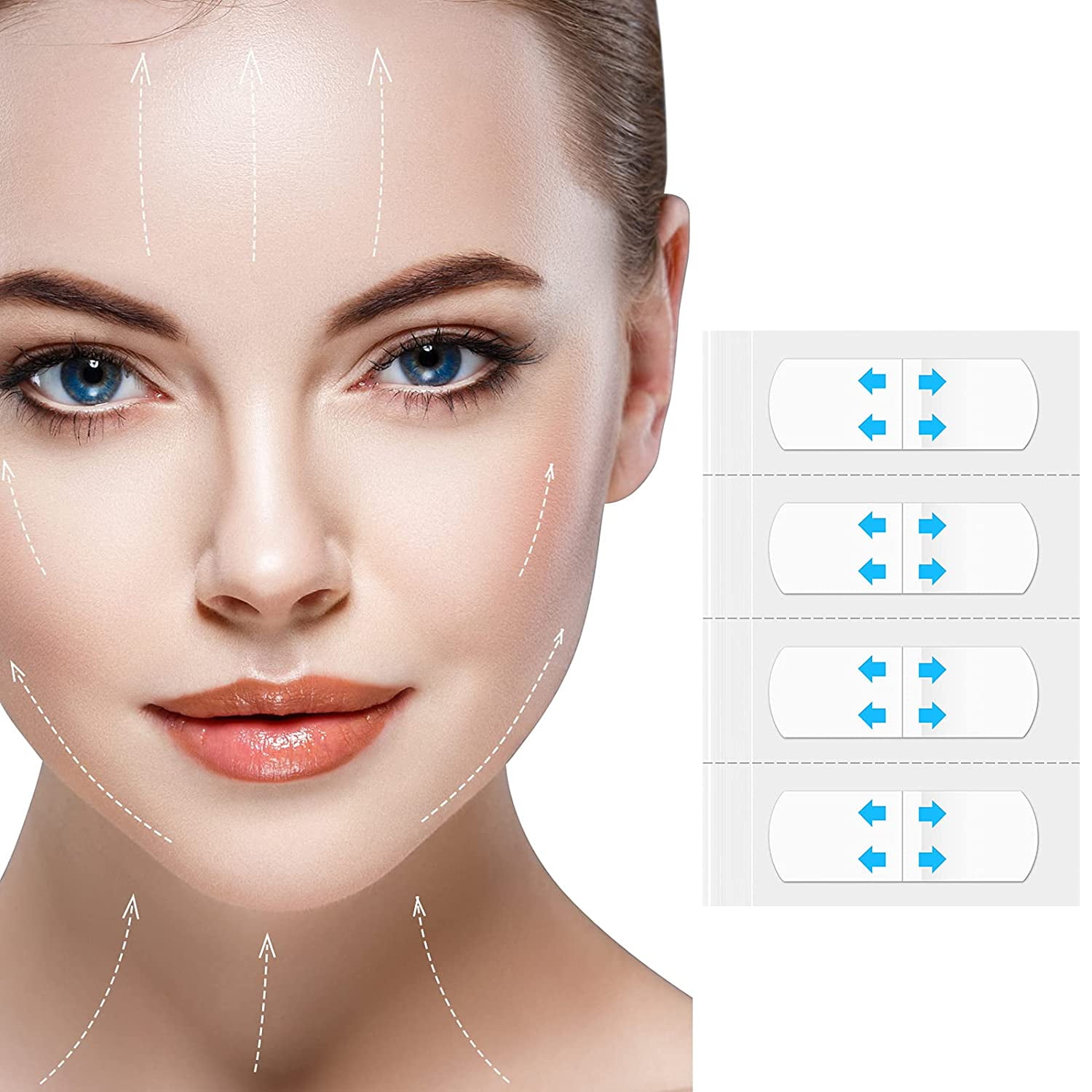 100 Pieces Face Lift Tape Instant Face Lifting Sticker Invisible Waterproof Elasticity Face Lift Patch for Reduce Double Chin, V-Line Face, Firm Skin, Eliminate Wrinkles Beauty Up Tool