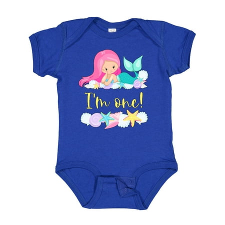 

Inktastic I m 1 Mermaid with Pink Hair and Shells Gift Baby Boy or Baby Girl Bodysuit