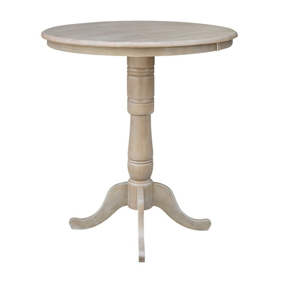 Solid Wood 36" x 36" Round Pedestal Dining Table in Washed Gray Taupe