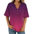 thumbnail image 4 of Olyvenn Women's Gradient Tops Summer Trendy 2025 Dressy Casual Bloues Loose Fit Half Sleeve Buttons V Neck Tshirts Shirts Hot Pink S, 4 of 6